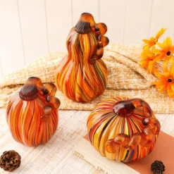 Glitzhome® Multi Striped Glass Pumpkin & Gourd Set