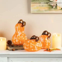 Glitzhome® Orange Glass Pumpkin & Gourd Set