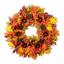 Glitzhome® 30" Oversized Fall Sunflower Wreath with Black Metal Wreath Hanger