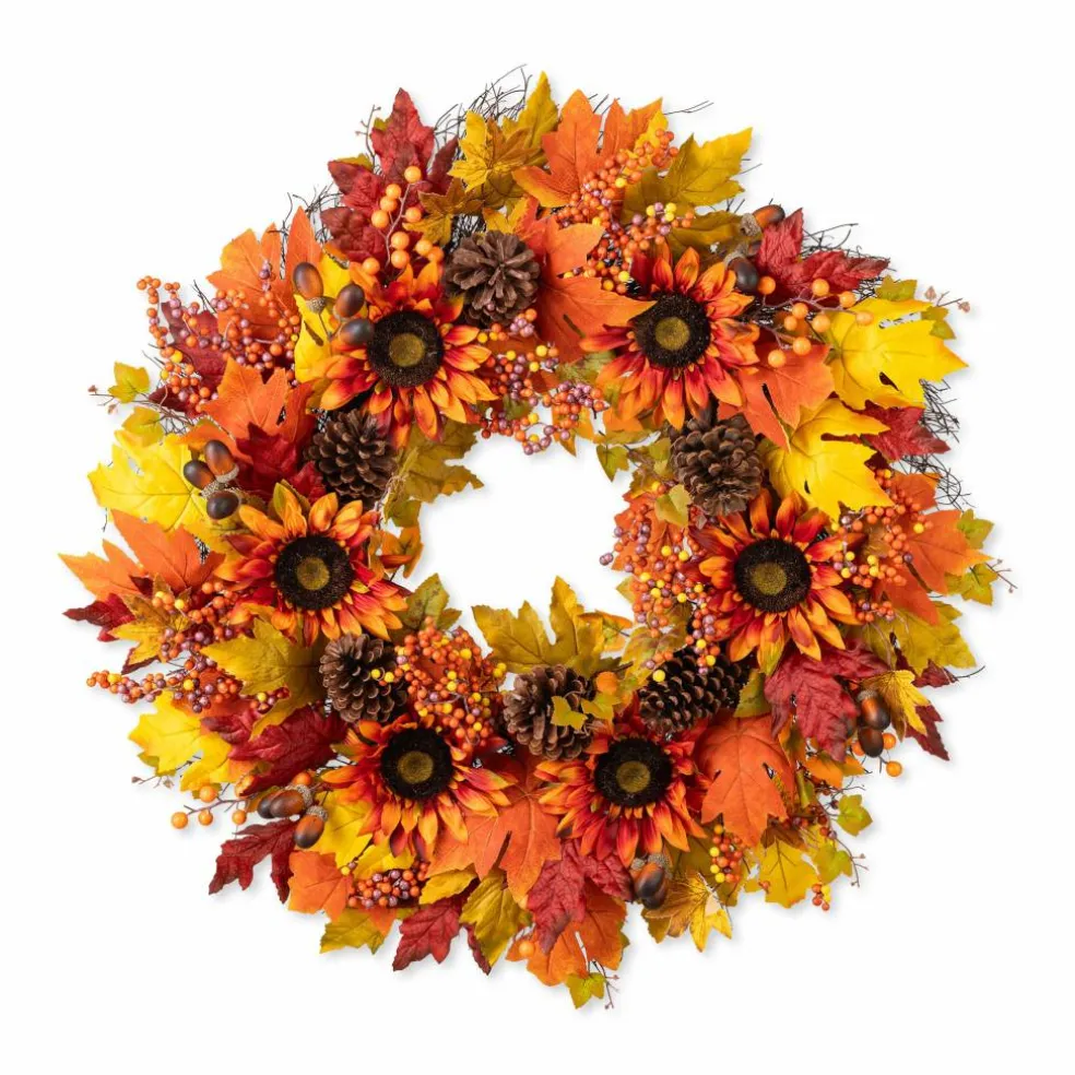 Glitzhome® 30" Oversized Fall Sunflower Wreath with Black Metal Wreath Hanger