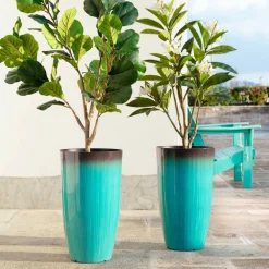 Glitzhome® Oversized Gradient Faux Ceramic Tall Plastic Planters, 2ct.