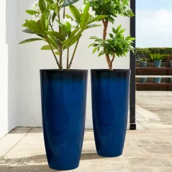 Glitzhome® Oversized Gradient Faux Ceramic Tall Plastic Planters, 2ct.