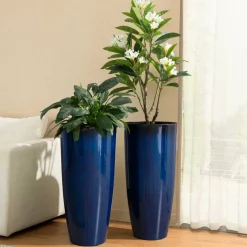 Glitzhome® Oversized Gradient Faux Ceramic Tall Plastic Planters, 2ct.