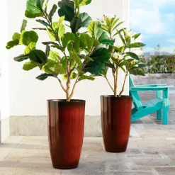 Glitzhome® Oversized Gradient Faux Ceramic Tall Plastic Planters, 2ct.