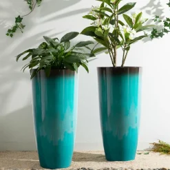 Glitzhome® Oversized Gradient Faux Ceramic Tall Plastic Planters, 2ct.