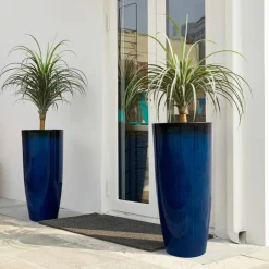 Glitzhome® Oversized Gradient Faux Ceramic Tall Plastic Planters, 2ct.