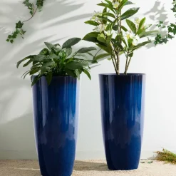Glitzhome® Oversized Gradient Faux Ceramic Tall Plastic Planters, 2ct.