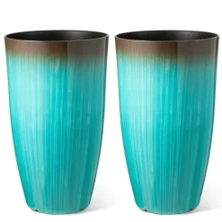 Glitzhome® Oversized Gradient Faux Ceramic Tall Plastic Planters, 2ct.