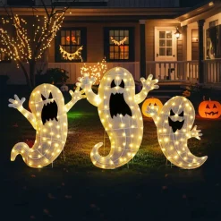 Glitzhome® Set of 3 Lighted Halloween 2.5D Ghosts Family Outdoor Decor