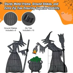 Glitzhome® Set of 3 Lighted Halloween 2.5D Witches with Cauldron Outdoor Decor