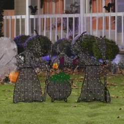 Glitzhome® Set of 3 Lighted Halloween 2.5D Witches with Cauldron Outdoor Decor