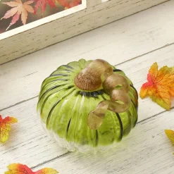 Glitzhome® Short Crackle Glass Pumpkin, Green