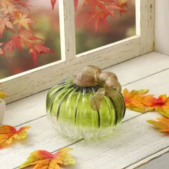 Glitzhome® Short Crackle Glass Pumpkin, Green