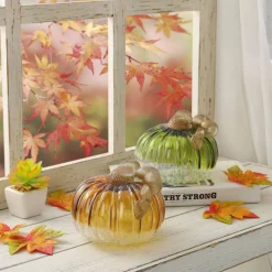 Glitzhome® Short Crackle Glass Pumpkin, Green