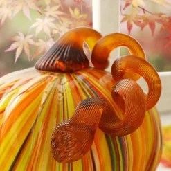 Glitzhome® Short Glass Pumpkin, Multicolor Stripes