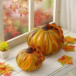 Glitzhome® Short Glass Pumpkin, Multicolor Stripes