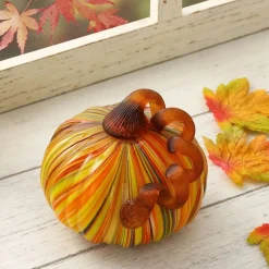 Glitzhome® Short Glass Pumpkin, Multicolor Stripes