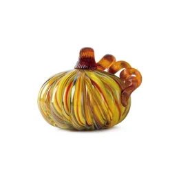 Glitzhome® Short Glass Pumpkin, Multicolor Stripes