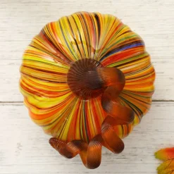 Glitzhome® Short Glass Pumpkin, Multicolor Stripes