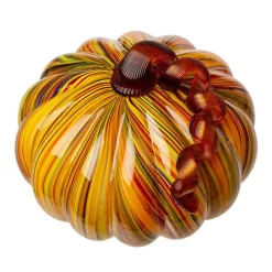 Glitzhome® Short Glass Pumpkin, Multicolor Stripes