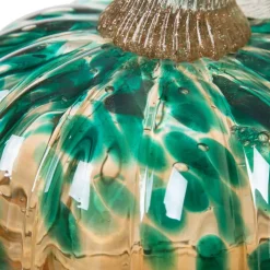 Glitzhome® Small Glitter Glass Pumpkin, Blue & Gold