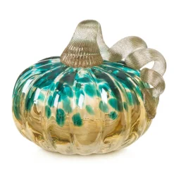 Glitzhome® Small Glitter Glass Pumpkin, Blue & Gold