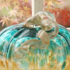 Glitzhome® Small Glitter Glass Pumpkin, Blue & Gold