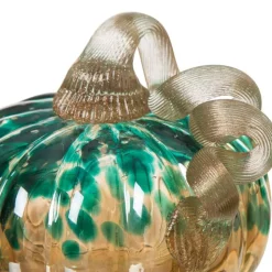 Glitzhome® Small Glitter Glass Pumpkin, Blue & Gold