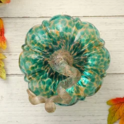 Glitzhome® Small Glitter Glass Pumpkin, Blue & Gold