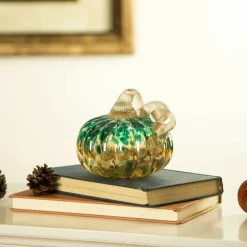 Glitzhome® Small Glitter Glass Pumpkin, Blue & Gold