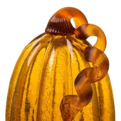 Glitzhome® Tall Crackle Glass Pumpkin, Amber