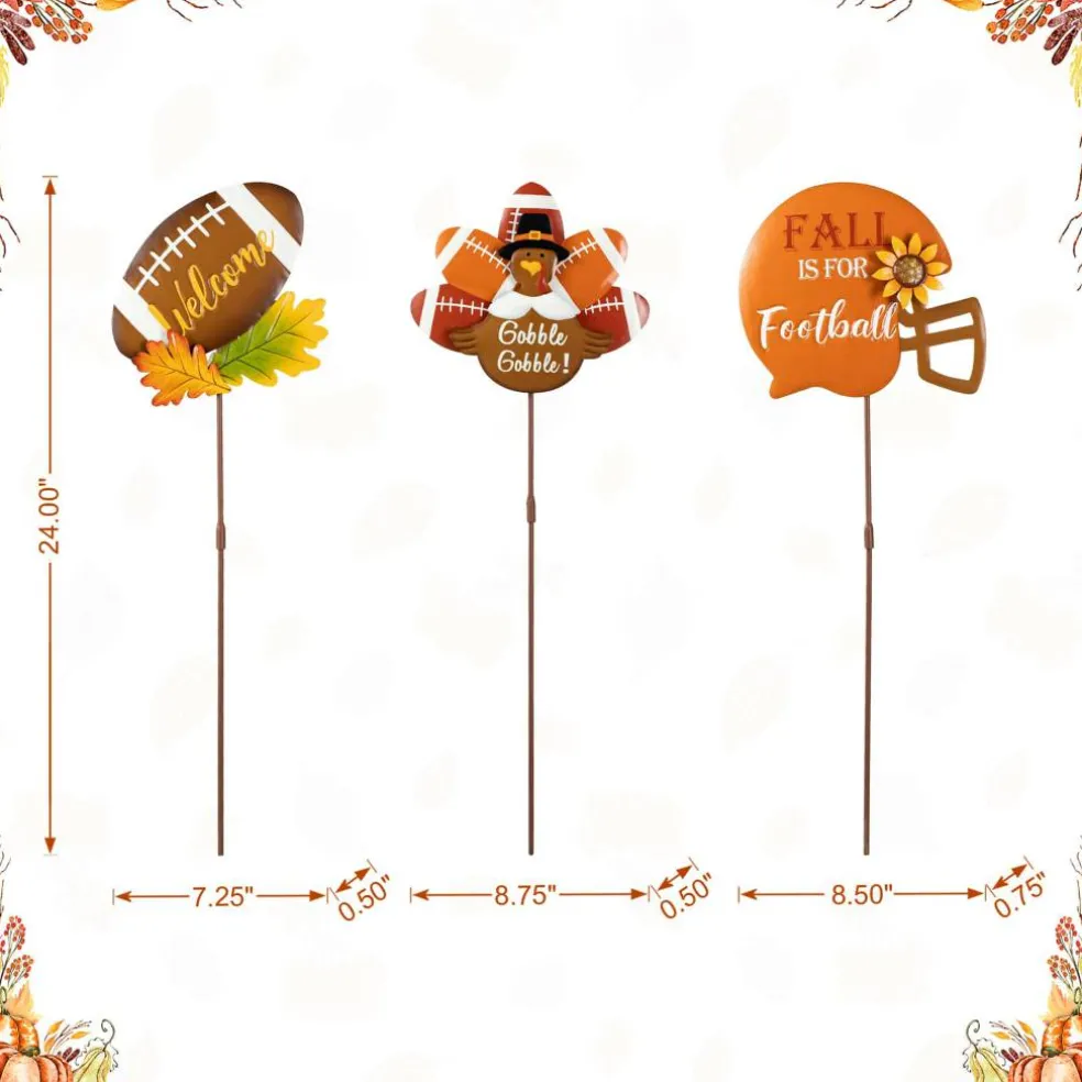 Glitzhome® 24" Thanksgiving Metal Football & Turkey Yard Stakes Set