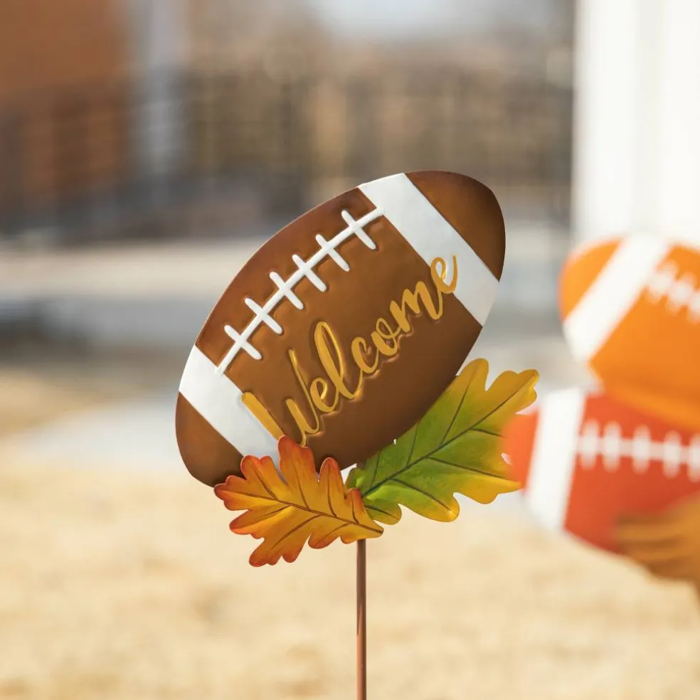 Glitzhome® 24" Thanksgiving Metal Football & Turkey Yard Stakes Set