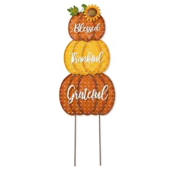 Glitzhome® 35.5" Thanksgiving Metal Stacked Pumpkins Yard Stake