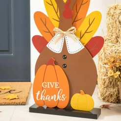 Glitzhome® 31" Thanksgiving Wooden Turkey Porch Décor