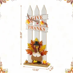 Glitzhome® 28" Thanksgiving Wooden Fence Turkey Porch Decor