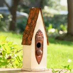 Glitzhome® 13.25" White Distressed Wood Birdhouse
