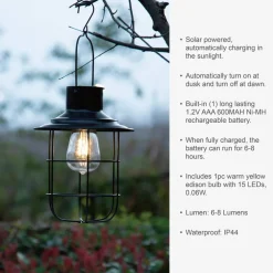 Glitzhome® 10" Wire Solar Powered Outdoor Hanging Lantern