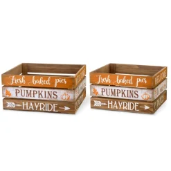 Glitzhome® Wooden Pumpkin Crate Set