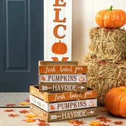 Glitzhome® Wooden Pumpkin Crate Set