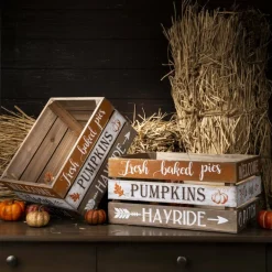 Glitzhome® Wooden Pumpkin Crate Set