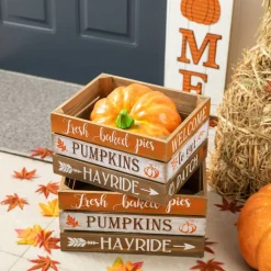 Glitzhome® Wooden Pumpkin Crate Set