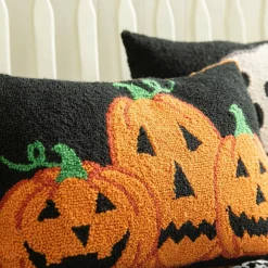Glitzhome® 18" x 12" Hooked Halloween Pumpkins Pillow
