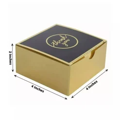 Gold Black 25 Square 4" x 4" Favor Boxes Thank You Print Gift Holders Events
