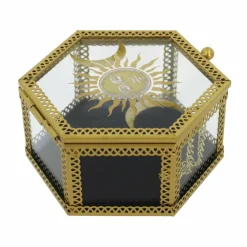 4.75" Gold & Black Sun & Moon Hexagon Tabletop Box by Ashland®