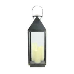 24" Gold Brushed Black Candle Lantern with 3 Flameless LED Candles