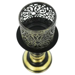 9.5" Gold-Brushed Black Filigree Metal Tealight Candle Holder by Ashland®