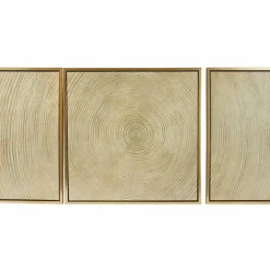 Gold Canvas Ripple Starburst Framed Wall Art with Gold Frame Set of 3 32", 16", 16"
