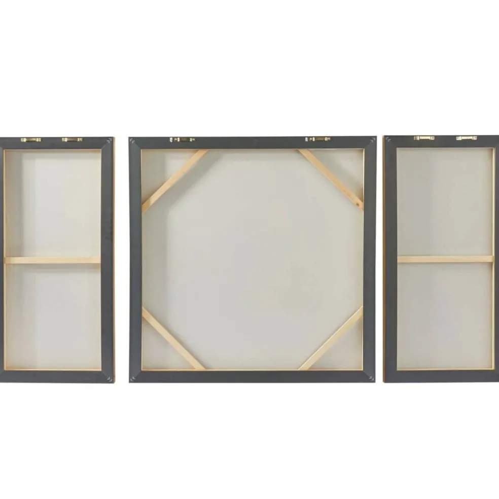 Gold Canvas Ripple Starburst Framed Wall Art with Gold Frame Set of 3 32", 16", 16"