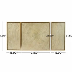 Gold Canvas Ripple Starburst Framed Wall Art with Gold Frame Set of 3 32
